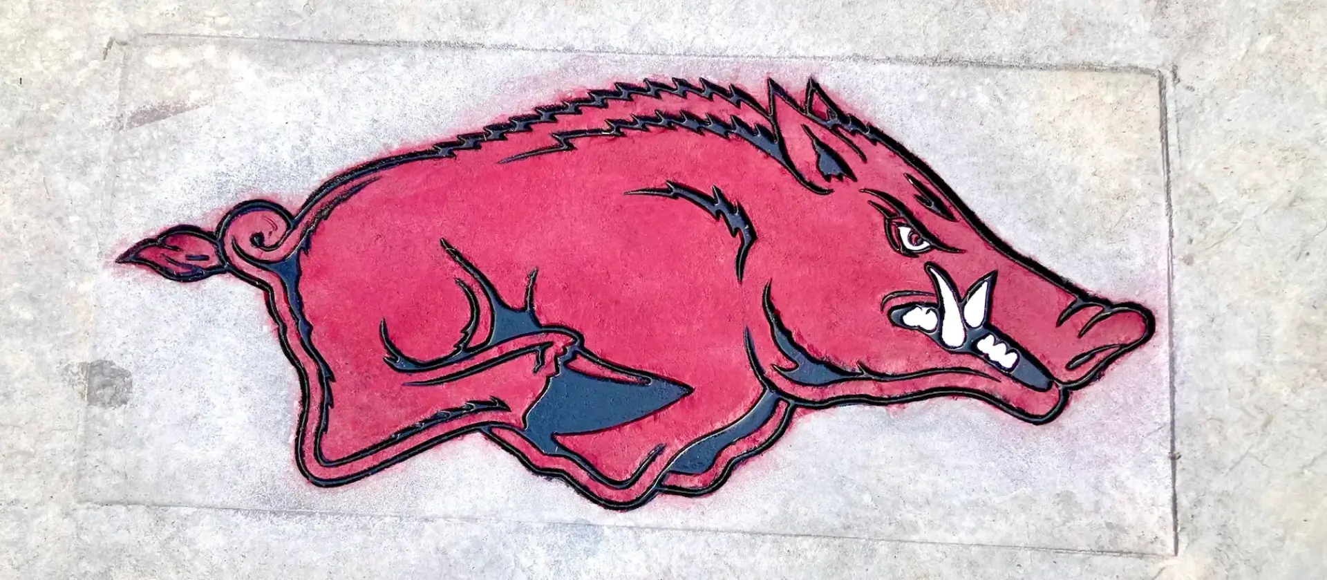 A pink hog is painted on the ground.